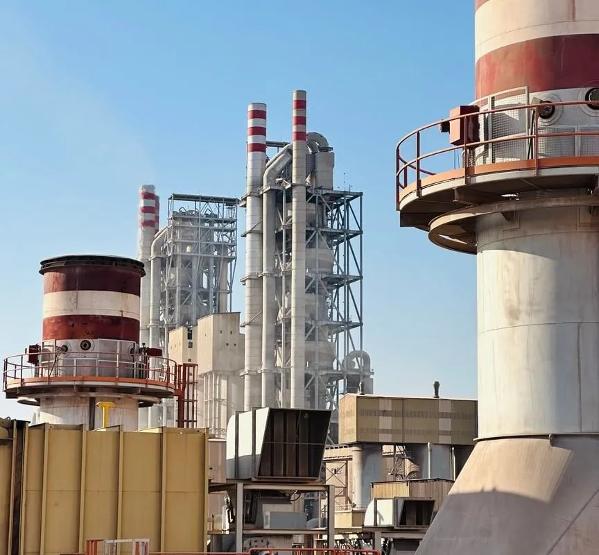 The stacks and towers of a power station